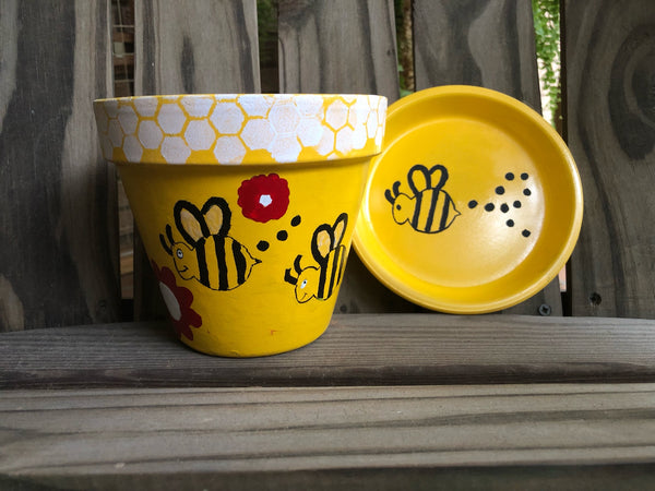Bumble Bee Hive Painted Pot