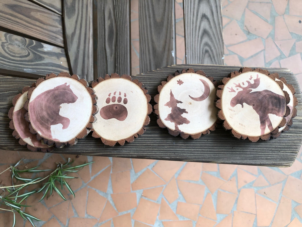 Set of 6 Outdoor themed Wood Coasters