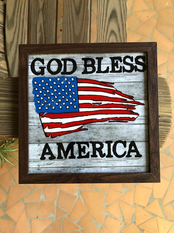 God Bless America Patriotic Painted Frame