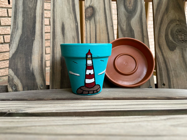 Lighthouse Painted Pot