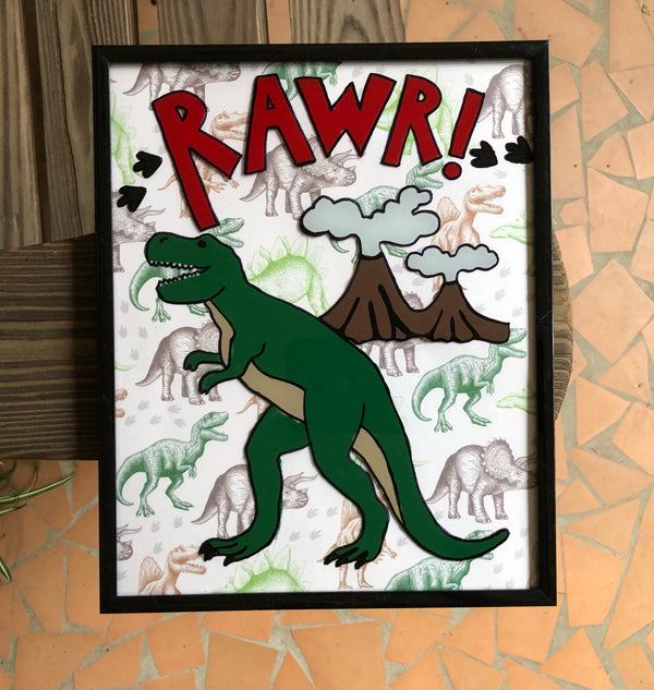 Dinosaur Rawr Painted Frame