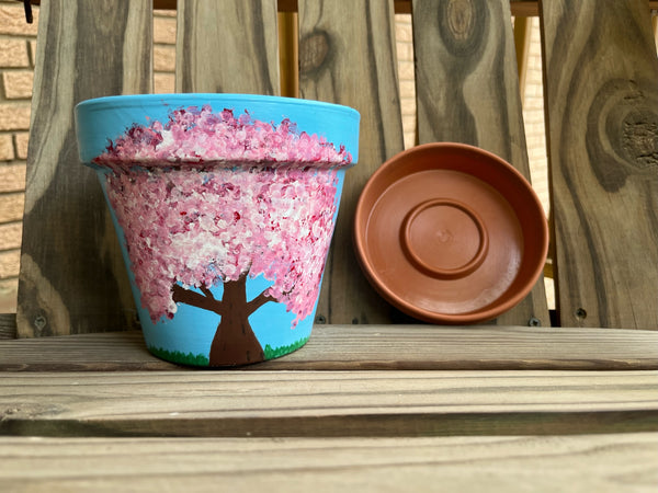 Cherry Blossom Painted Pot