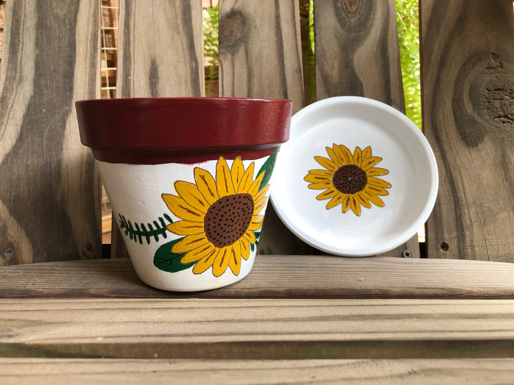 Sunflower Painted Pot