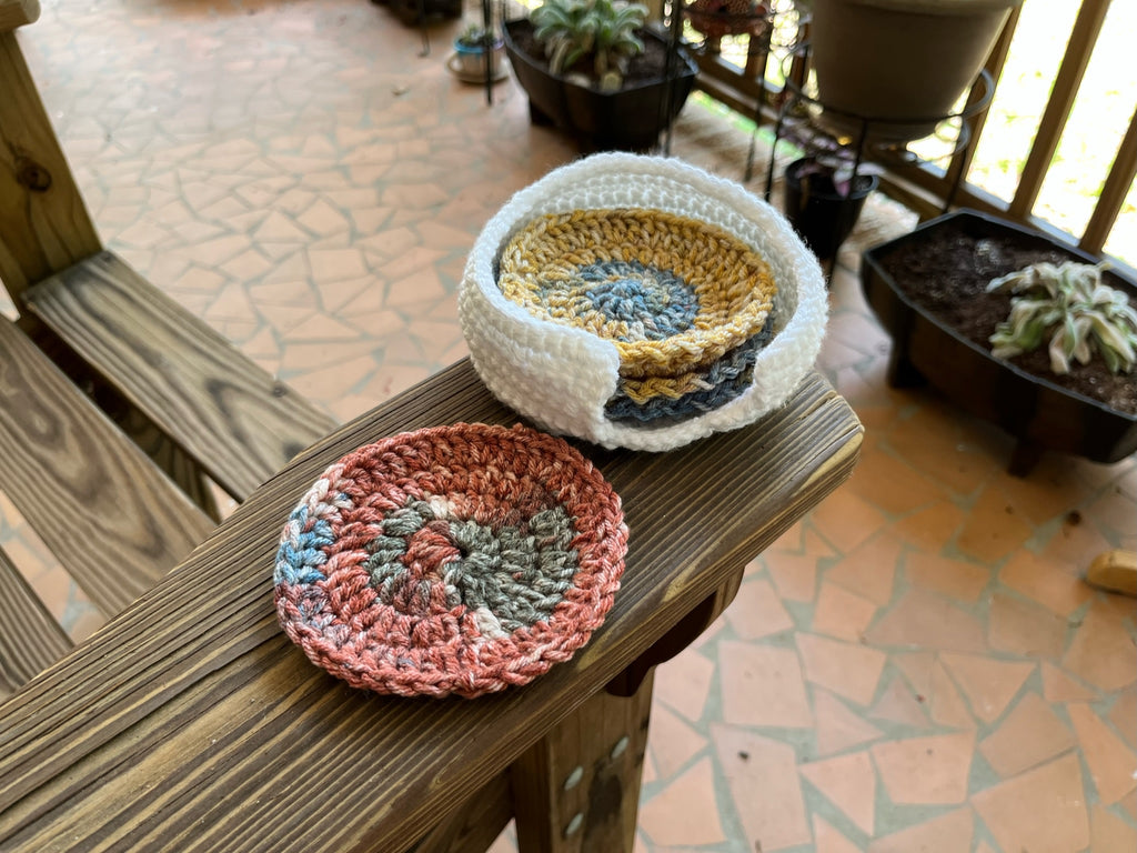 Crochet Coaster Set of 4 with Holder