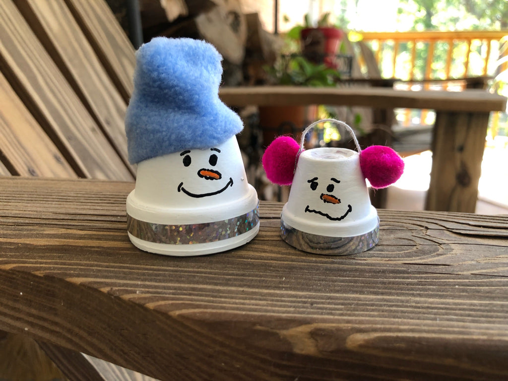 Snowman Family Small Hand Painted Pot Set of 2