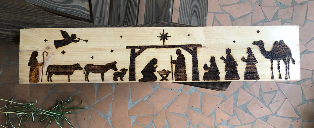 Manger Scene Wood Burning