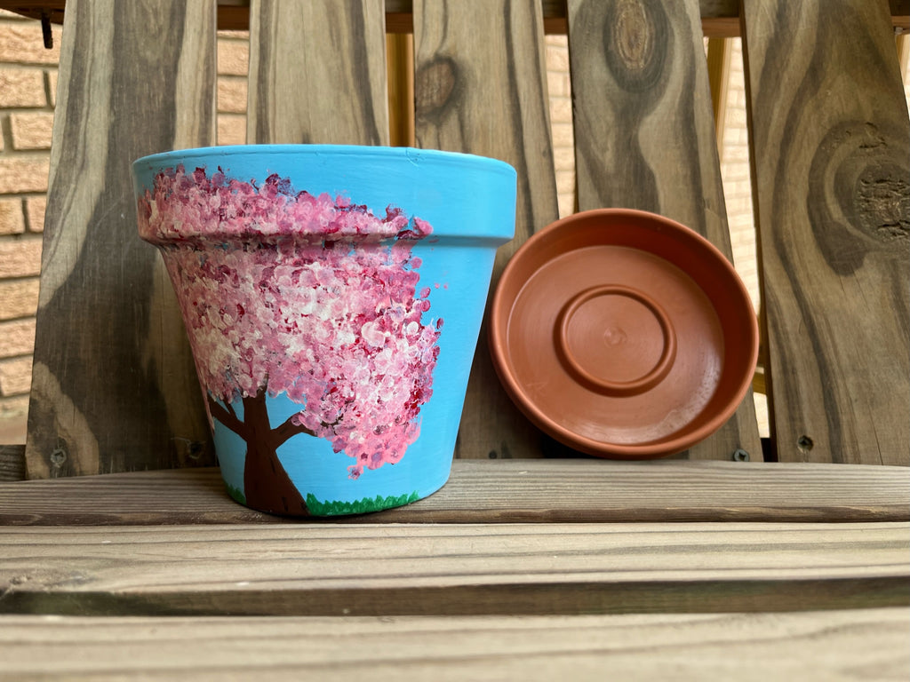 Cherry Blossom Painted Pot