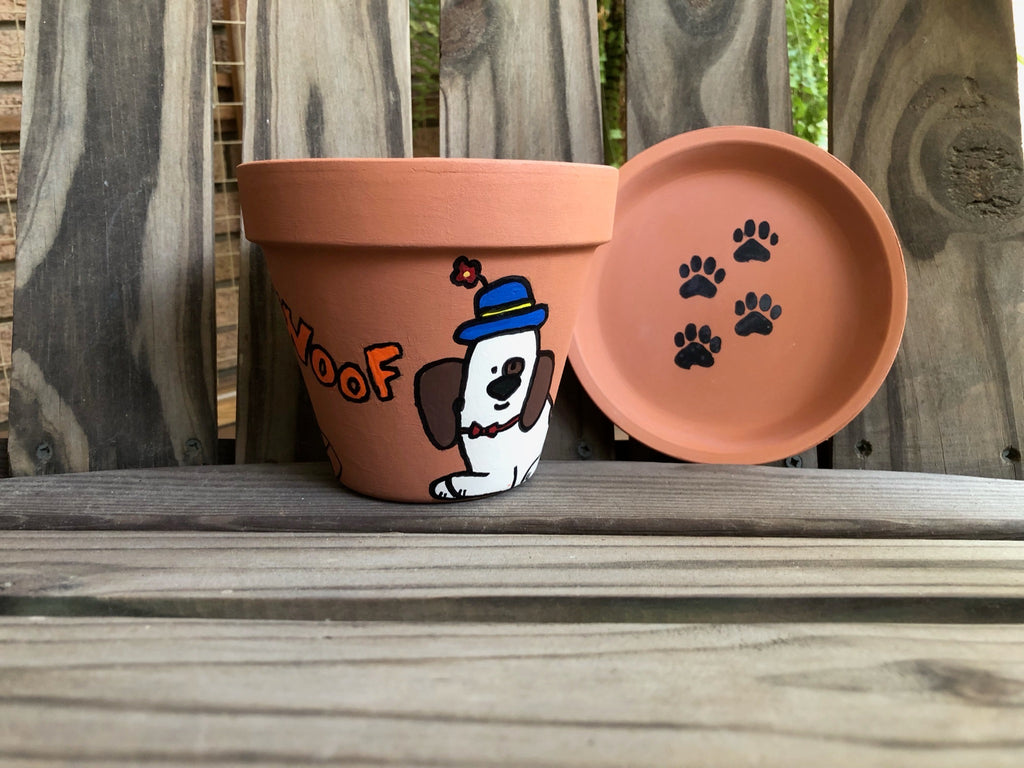 Dog Hand Painted Pot
