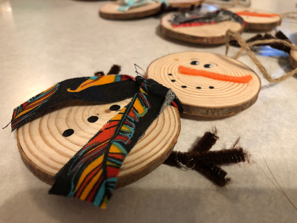 Snowman Hand Crafted Wood Circle Ornament