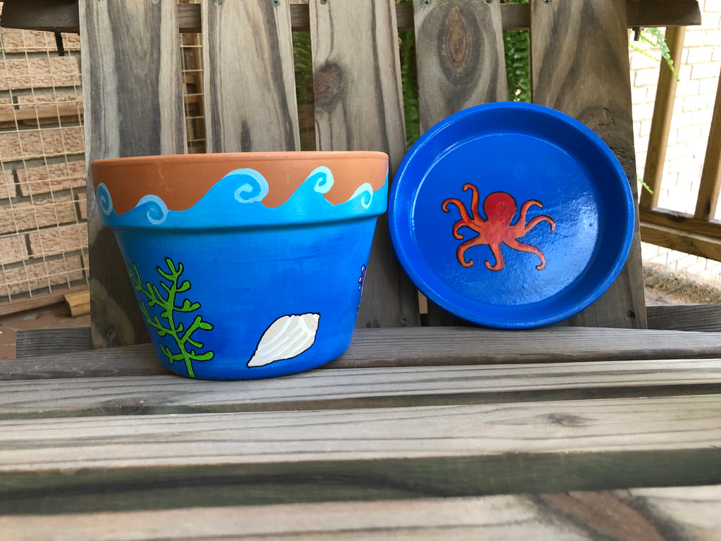 beach themed plant pots Under the Sea Painted Pot – Blue River Creations LLC