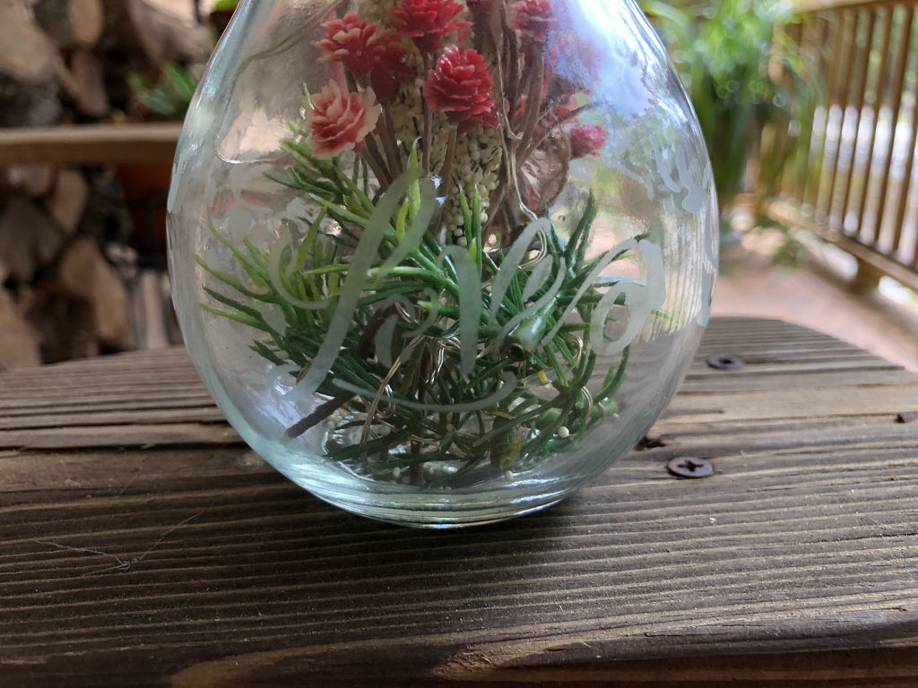 Medium Glass Etched Light Bulb with Love and Floral pattern