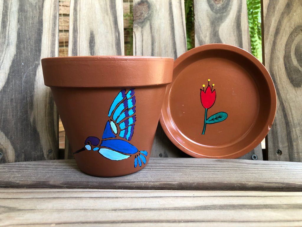 Hummingbird Painted Pot