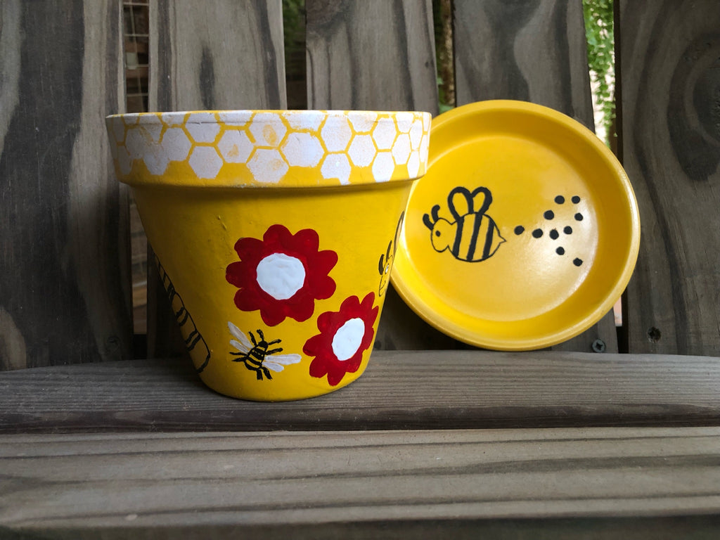 Bumble Bee Hive Painted Pot