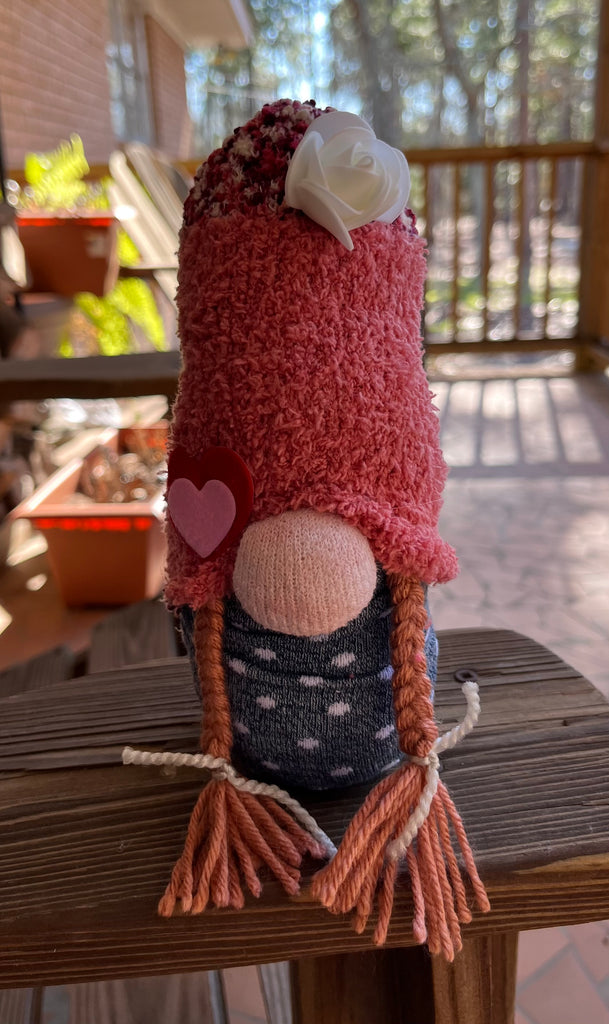 Standup Gnome with Rust Hat, Braids, and Hearts