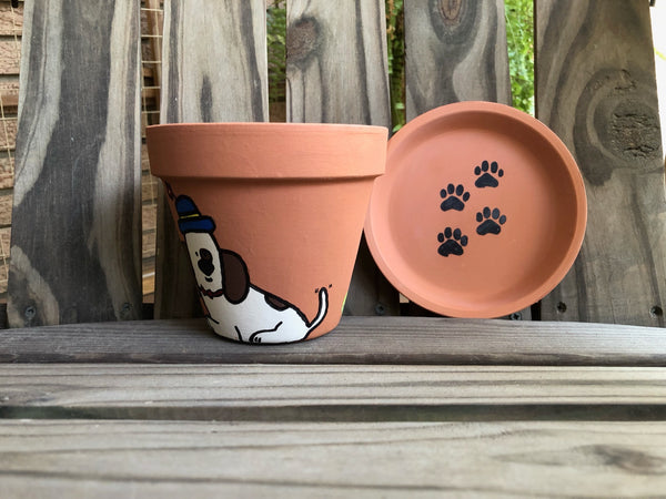 Dog Hand Painted Pot