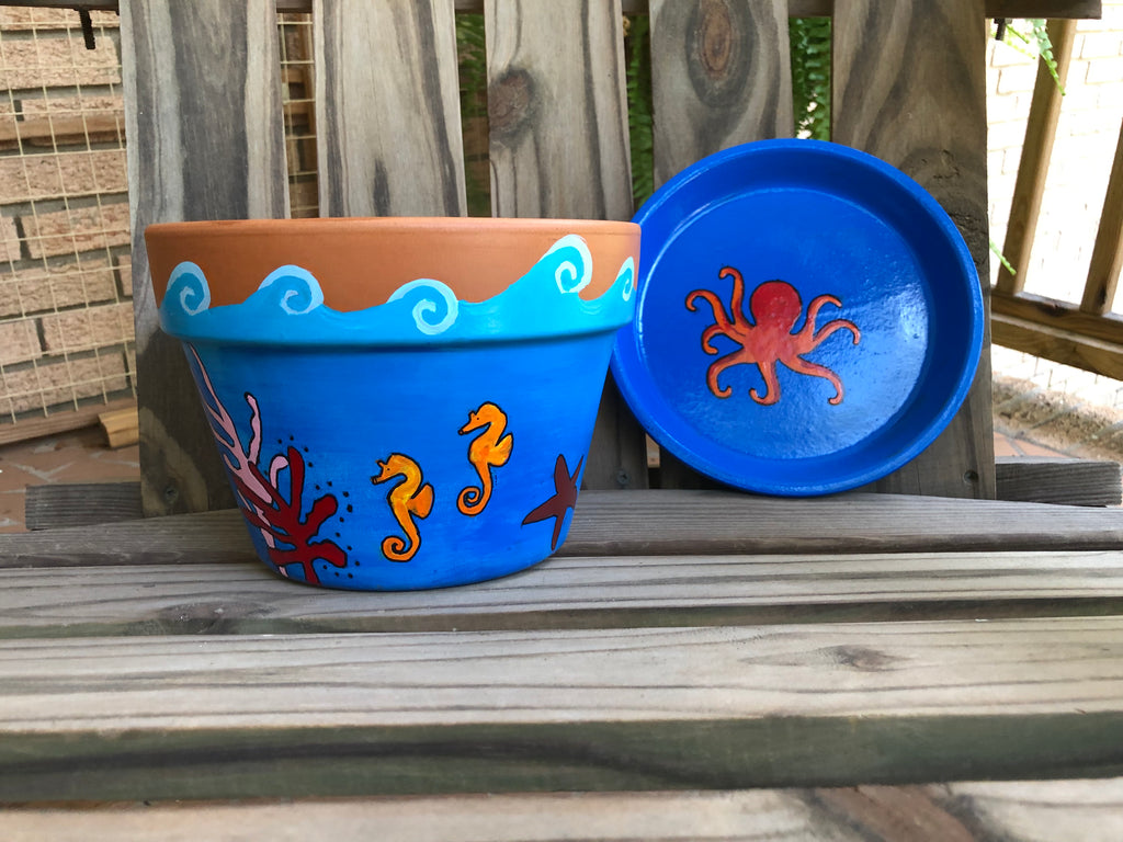 painted ceramic flower pots Under the Sea Painted Pot – Blue River Creations LLC