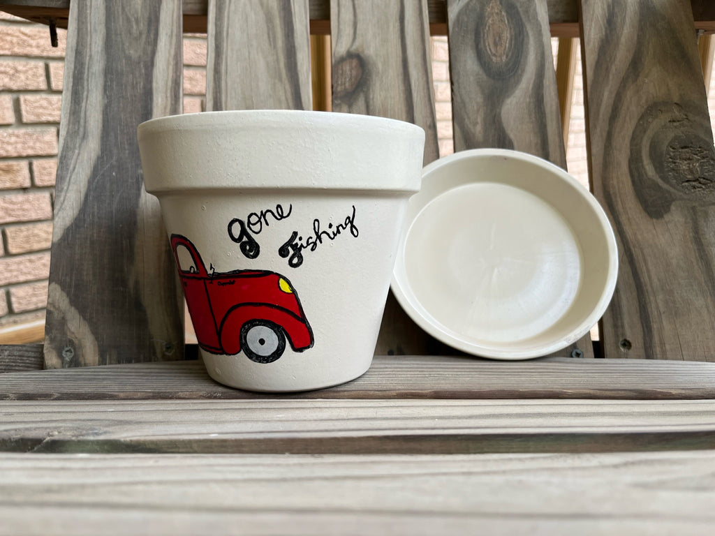 Gone Fishin’ Painted Pot