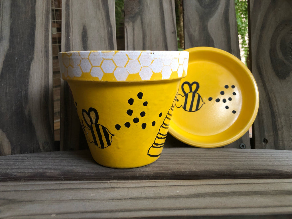 bumble bee plant pot Bumble Bee Hive Painted Pot – Blue River Creations LLC