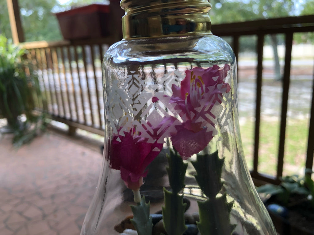Large Glass Etched Light Bulb with Steer and Various Patterns