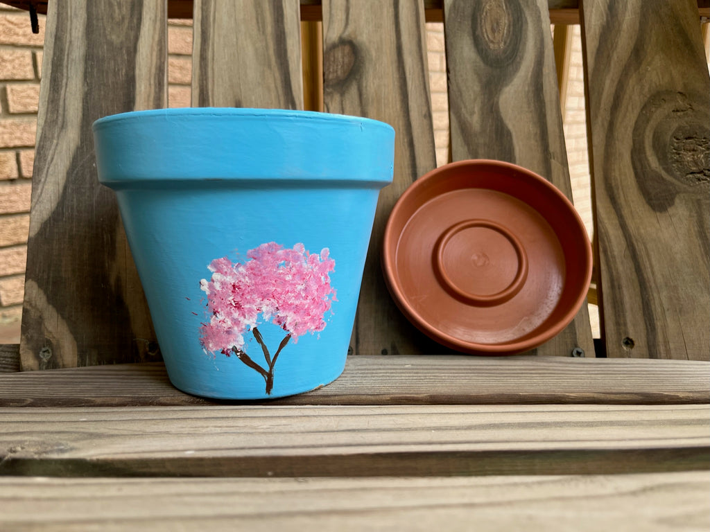 Cherry Blossom Painted Pot