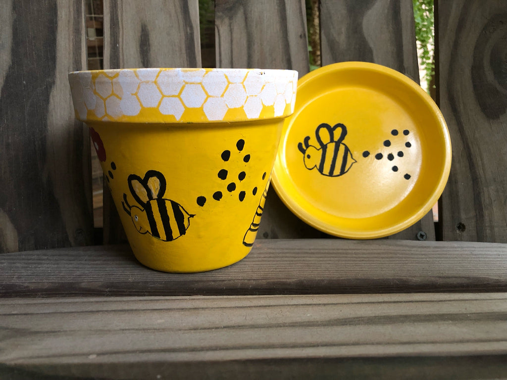 Bumble Bee Hive Painted Pot