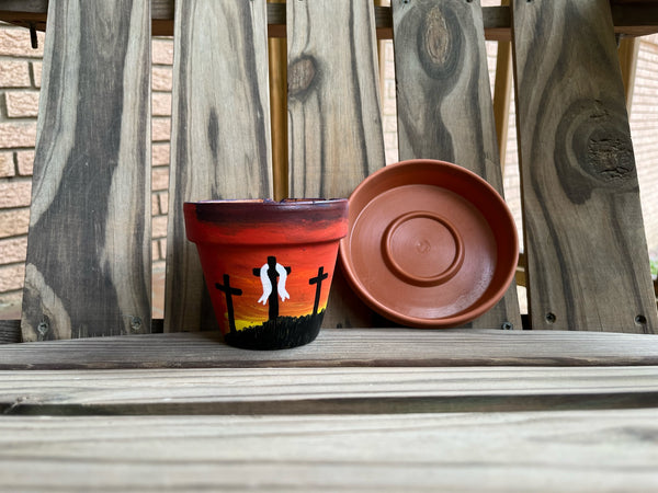 Easter Cross Painted Pot