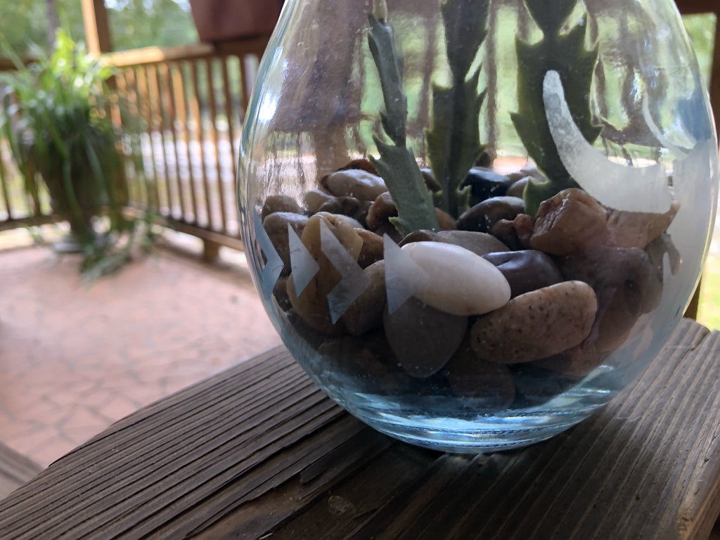 Large Glass Etched Light Bulb with Steer and Various Patterns