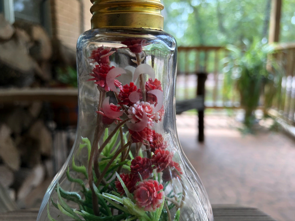 Small Glass Etched Light Bulb with Floral Pattern and Flowers