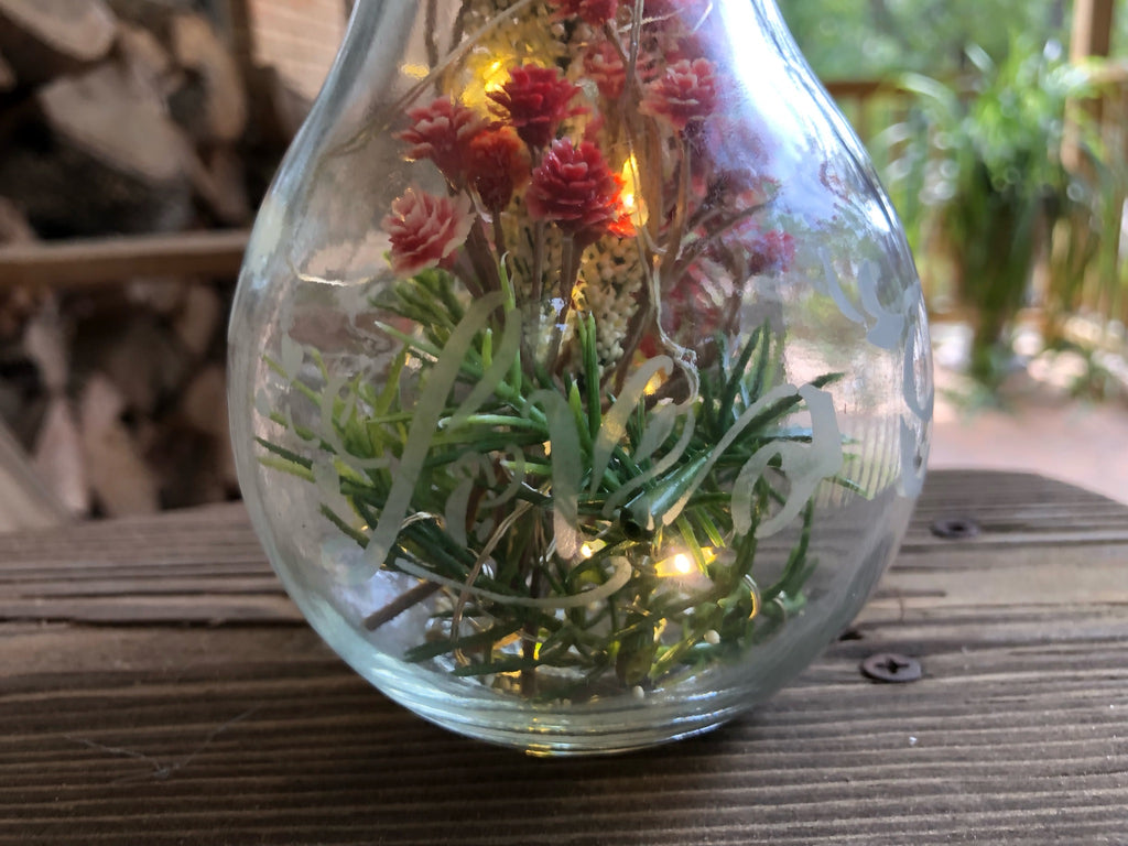 Medium Glass Etched Light Bulb with Love and Floral pattern