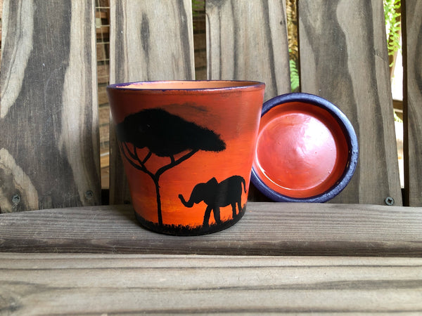 Safari Silhouette Painted Pot