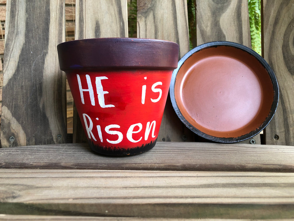 Easter He Is Risen Painted Pot