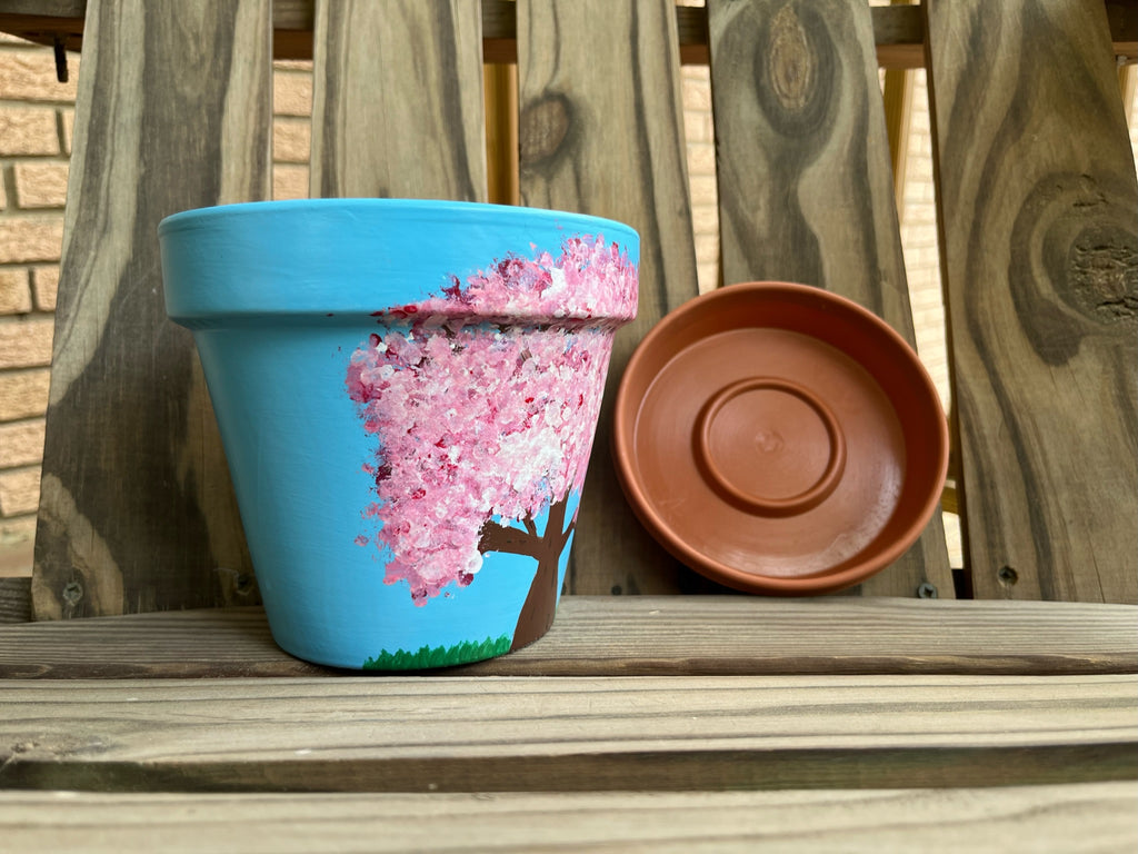 Cherry Blossom Painted Pot