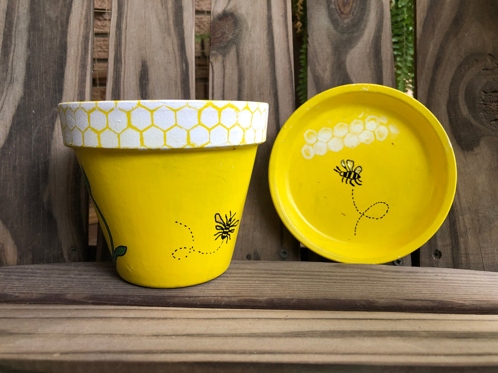 Bumble Bee Painted Pot