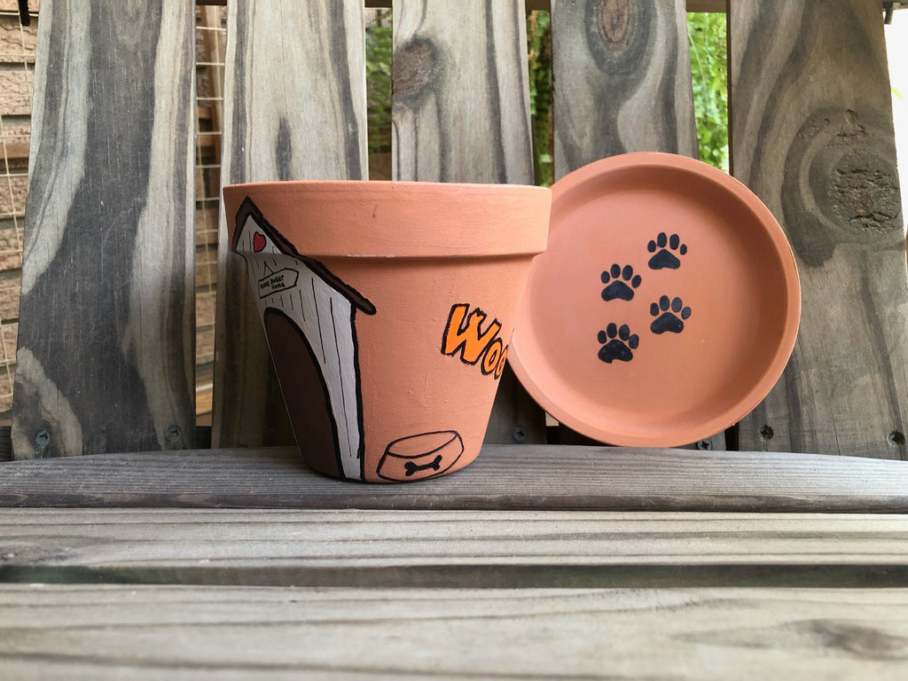 Dog Hand Painted Pot