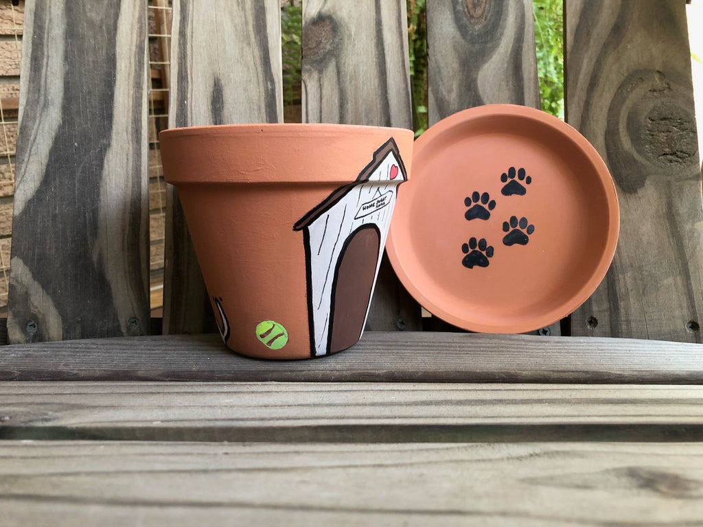 Dog Hand Painted Pot