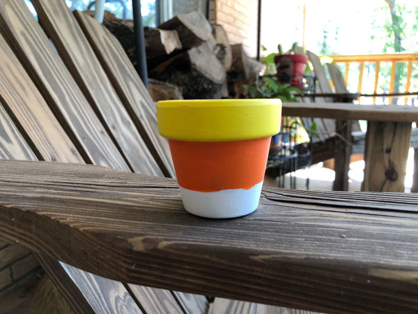 Small Candy Corn Halloween Hand Painted Pot